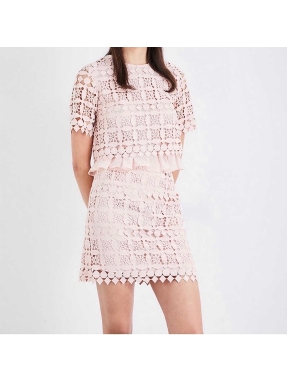 Sandro Two Piece Pink Lace Skirt Set | Size Small